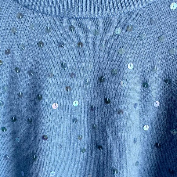 QUACKER FACTORY Light Blue Sequined Mock Turtleneck Ladies Sweater, L - Picture 5 of 5